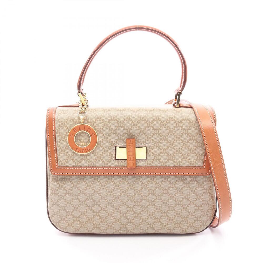 Celine Macadam Turnlock Tote Bag Circle Charm Handbag Tan Brown